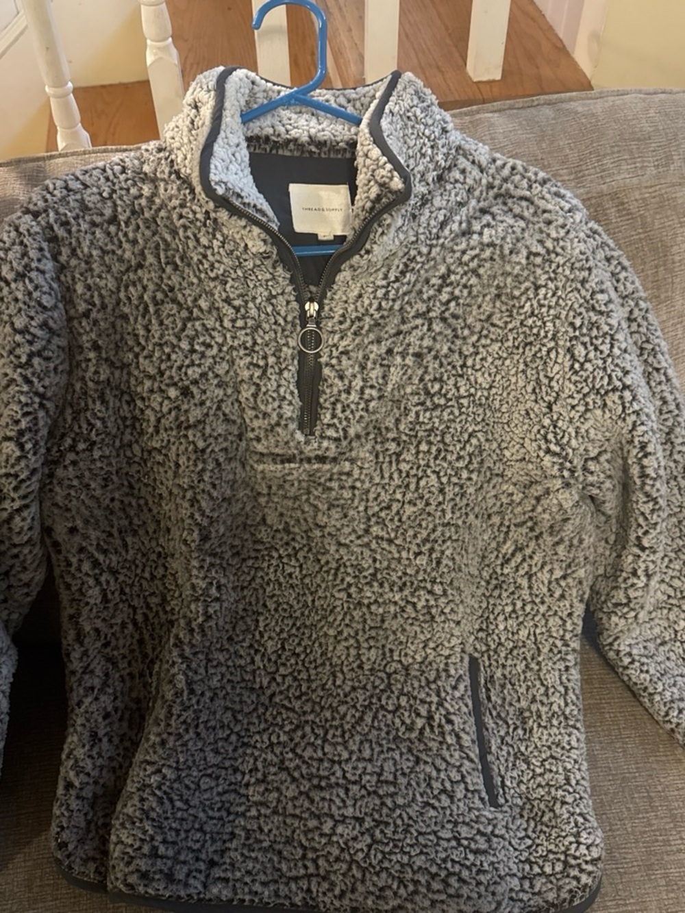 Women's Gray Teddy Sherpa Quarter-Zip Jacket